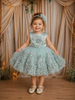 Mint Green 3D Floral Design Net Frock