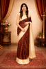 Rich Brick Red and Deep Black Checked Woven Design Pure Kanchipuram Silk Saree with Contrast Temple Zari Border