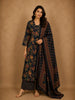 Navy Blue Floral Printed Design Cotton Salwar Suit with Dupatta