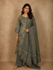 Slate Grey Floral Printed Design Cotton Salwar Suit with Dupatta
