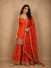 Vibrant Vermilion Orange Butta Zari Woven Design Banarasi Silk Palazzo Suit with Dupatta