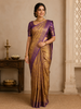Golden Yellow with Purple Floral Design Pure Kanchipuram Silk Saree