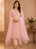 Light Pink Cotton Tie-Dye Straight-Cut Salwar Suit with Embroidery, Paired with Dupatta