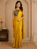 Yellow Solid Design Georgette Ready To Wear Saree With Beads Embellished Blouse