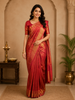 Red Floral Woven Kanchipuram Silk Saree With Zari Border