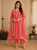 Pink Straight Cut Salwar Suit Adorned with Thread and Embroidery Floral Design with Dupatta