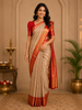 Beige Floral Woven Pure Kanchipuram Silk Saree
