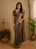 Mocha Brown Floral Printed Cotton Saree