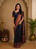 Dark Grey Solid Raw Silk Fancy Saree
