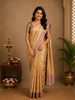 Golden Beige Lotus Motif Woven Semi Tussar Silk Saree