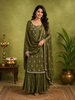 Olive Green Palazzo Suit Adorned with Floral Embroidery, With Scallop Dupatta and Full Sleeve
