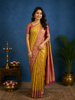Yellow Floral Woven Pure Kanchipuram Silk Saree With Contrast Pink Zari Border