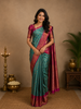 Aqua Blue Floral Woven Motifs Pure Kanchipuram Silk Saree