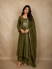 Olive Green Floral Embroidered Design Cotton Anarkali Salwar Suit