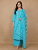 Light Blue Floral Printed Cotton Salwar Suit With Dupatta