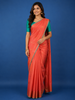 Coral Orange Woven Zari Border Silk Saree