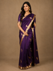 Navy Blue Bird Motif Woven Design Organza Saree With Zari Border