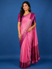 Baby Pink Floral Design Zari Border Silk Saree