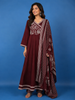 Maroon Floral Embroidered Cotton Salwar Suit
