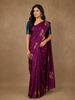 Magenta Purple Bird Motif Design Semi Banarasi Silk Saree