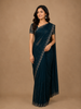 Peacock Blue Floral Designed Georgette Saree With Stone Work Border