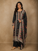 Black Floral Designed Chiffon Straight Cut Salwar Suit
