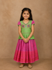Pink with Pista Green Silk Pattu Pavadai Adorned with Embroidery and Zariwork