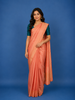 Peach Geometric Woven Pure Silk Saree With Contrast Teal Blue Pallu And Blouse