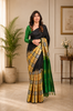Black Solid Woven Design Pure Kanchipuram Silk Saree with Contrast Checked Border