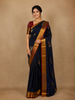 Navy Blue Floral Woven Design Pure Kanchipuram Silk Saree