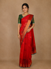 Red Paisley Designed Soft Silk Saree With Contrast Dark Green Blouse