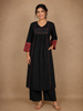 Dark Green Cotton Palazzo Suit With Mirror Work