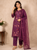 Purple Crepe Straight Cut Salwar Suit Adorned with Floral Prints and Thread work paired with Dupatta