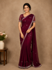 Wine Floral Designed Georgette Saree With Embroidered Border
