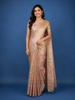 Champagne Gold  Floral Design Semi Tissue Saree