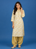 Beige & Mustard Leaf Printed Cotton Salwar Suit