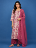 Pink Floral Designed Cotton Straight Cut Salwar Suit