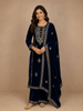 Blue Floral Designed Velvet Co Ord Salwar Suit