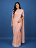 Pastel Peach Floral Design Synthetic Saree