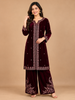Dark Red Floral Designed Velvet Co Ord Salwar Suit