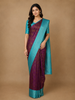 Violet Floral Checks Woven Pure Kanchipuram Silk Saree