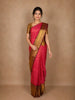 Rani Pink Floral Woven Design Pure Kanchipuram Silk Saree with Contrast Brown Zari Border