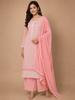 Peach Cotton Straight Cut Salwar Suit for Girls Adorned with Floral Threadwork Embroidery, paired with Dupatta