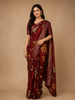 Maroon Floral Printed Banarasi Silk Saree