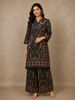 Peacock Blue Abstract Printed Cotton Palazzo Suit