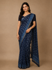 Indigo Blue Floral Printed Cotton Saree