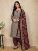 Light Brown Crepe Straight Cut Salwar Suit for Girls Adorned with Sequins and Floral Print, Paired with Dupatta