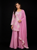 Baby Pink Palazzo Salwar Suit Adorned with Thread and Floral Prints Design with Dupatta