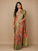 Peach Orange Floral Designed Kora Printed Saree