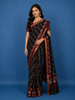 Black Leaf Printed Cotton Saree